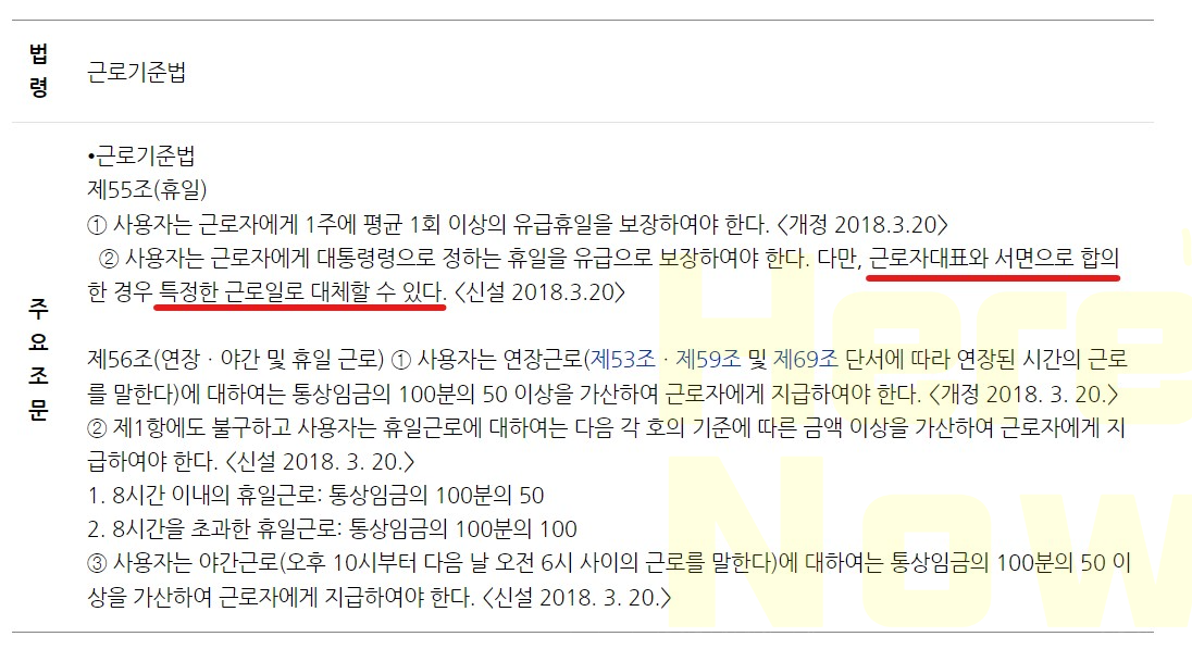 근로기준법 제55조 휴일