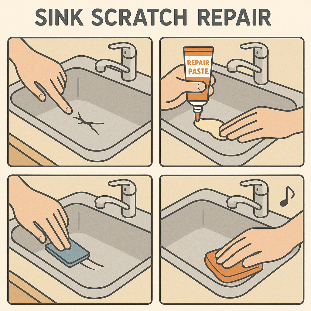 싱크대 흠집 복원 단계 일러스트 사진