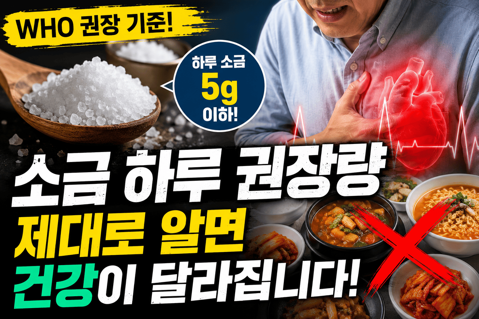 소금 하루 권장량 분석 (WHO기준, 나트륨, 건강정보)