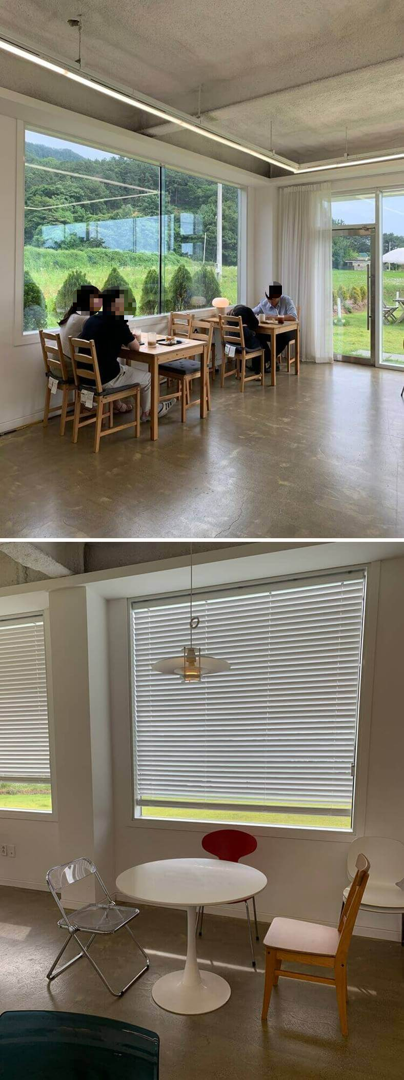 넓은 창문과 가까이 있는 자리