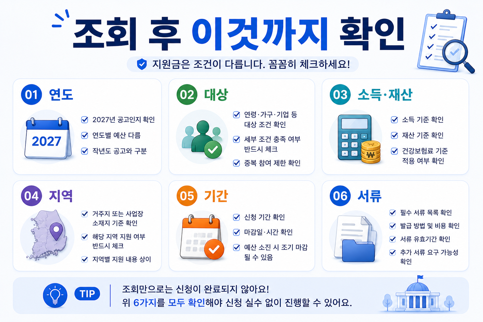 2027년 정부지원금 조회 후 사업연도 소득 재산 지역 신청기간 제출서류 확인 체크리스트