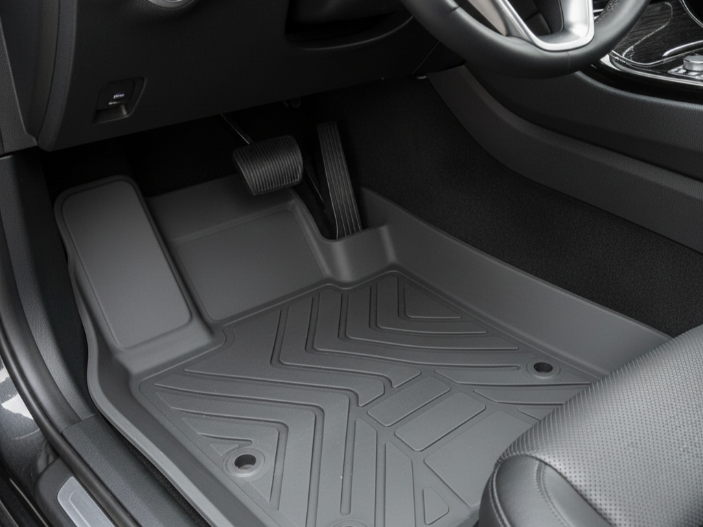 운전석 발판에 깔린 회색 자동차 TPE 매트