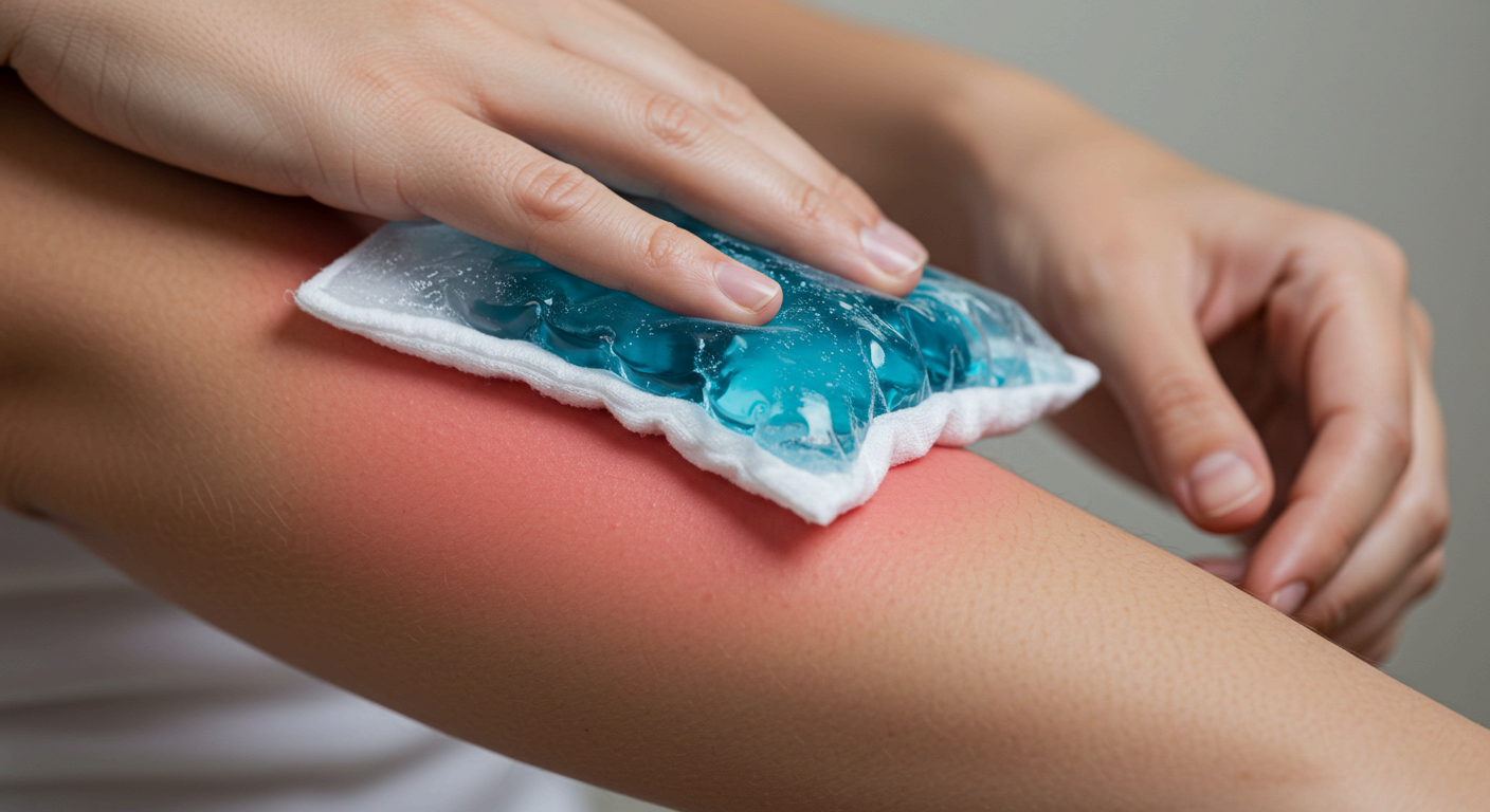 찬 수건으로 냉찜질하면 따가움 완화에 효과 있어요.