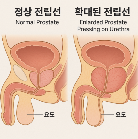 전립선비대증과 정상 전립선 비교도