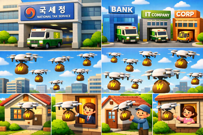 국세청에서 회사로, 회사가 개인에게 지급하는 환급금의 단계적 유통 구조