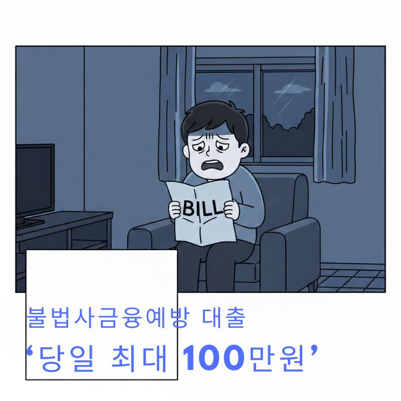 정부 지원 소액생계비대출(불법사금융예방대출)이 필요한 고지서를 보고 걱정하는 사람의 모습