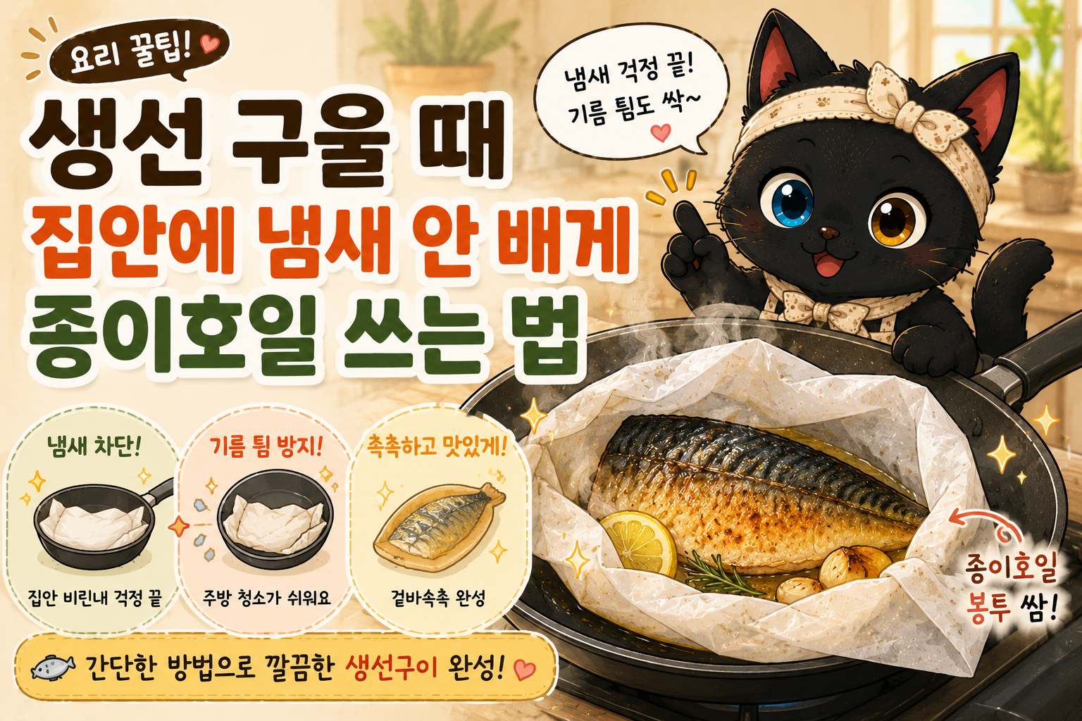 생선 구울 때 집안에 냄새 안 배게 종이호일 쓰는 법, 기름 튐까지 줄이는 간단한 방법