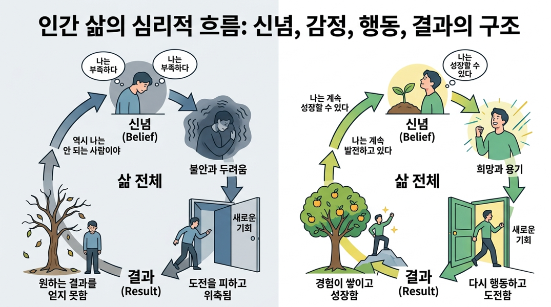 신념은 감정을 만들고, 감정은 행동을 만들며, 행동은 결국 결과가 된다