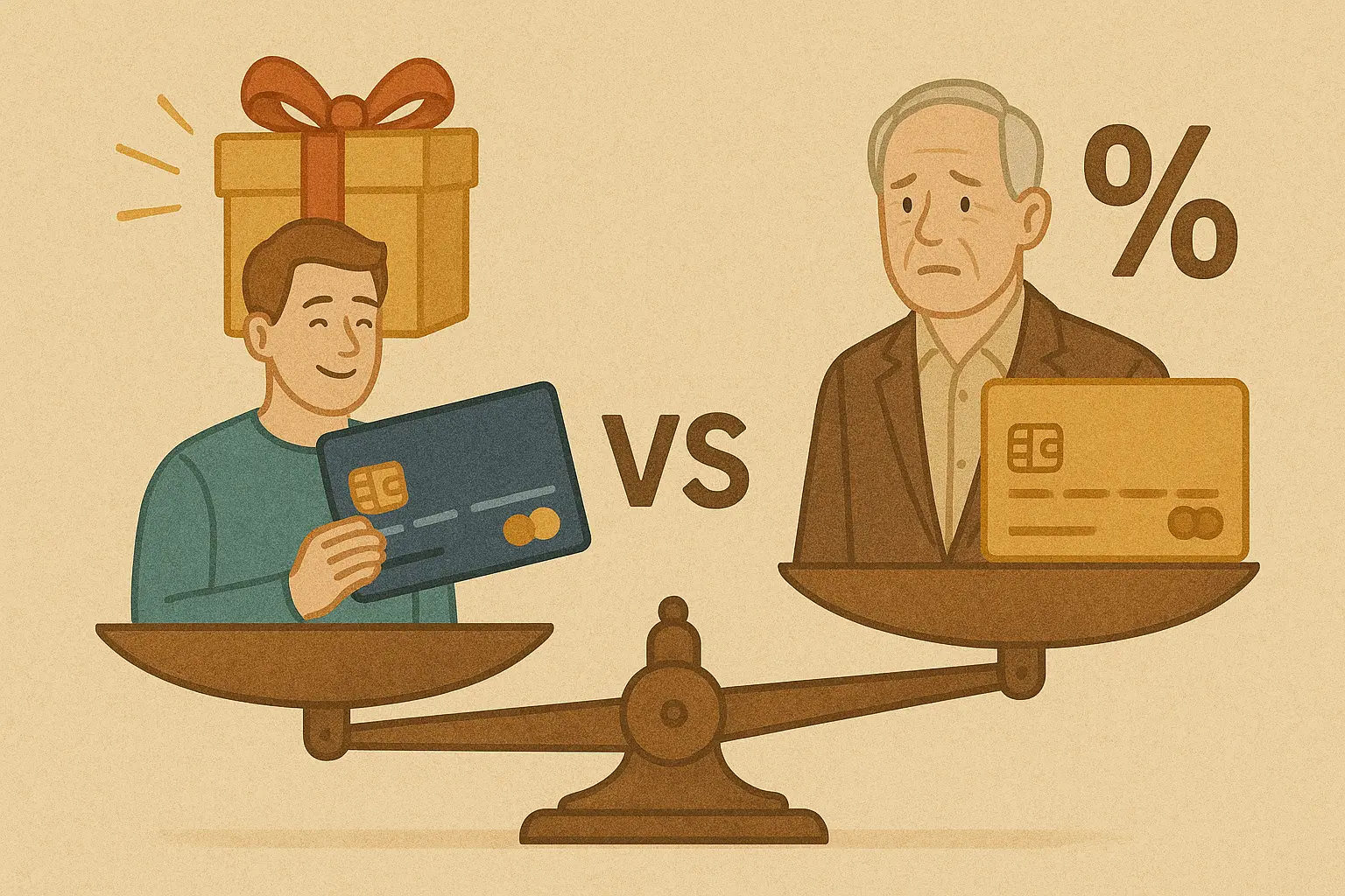 카드사-혜택에서-신규-고객과-장기-고객이-차별받는-모습을-상징적으로-표현한-컨셉-일러스트