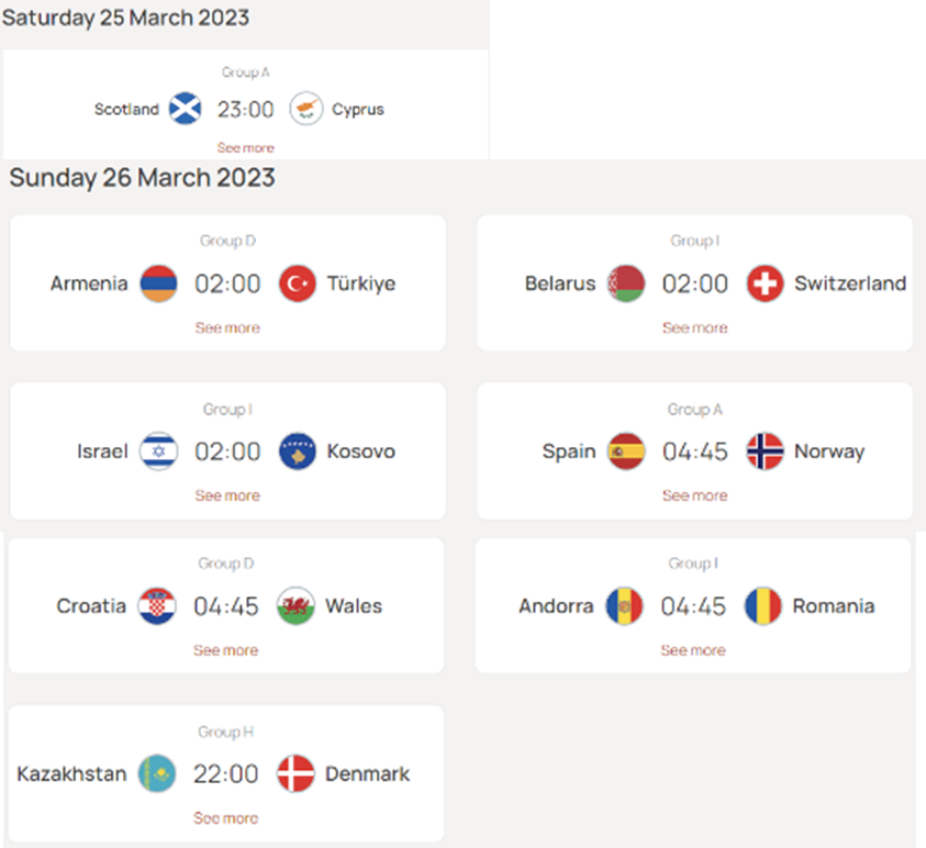 UEFA 유로 2024 예선 경기 일정 2024년 03월 25일 토요일 26일 일요일 매치데이1