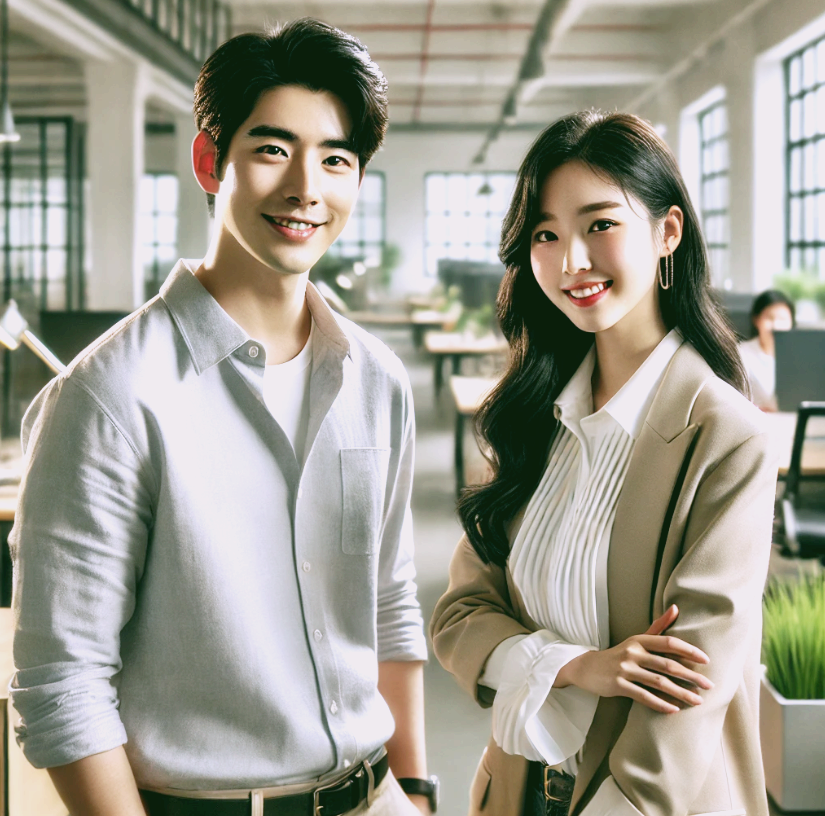 사무실에서 인기 남성 여성