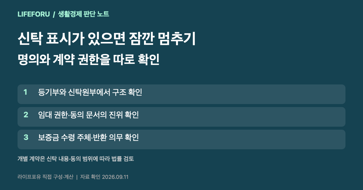 신탁 부동산 계약 전 소유자 임대 권한 보증금 수령 권한을 따로 확인하는 세 단계