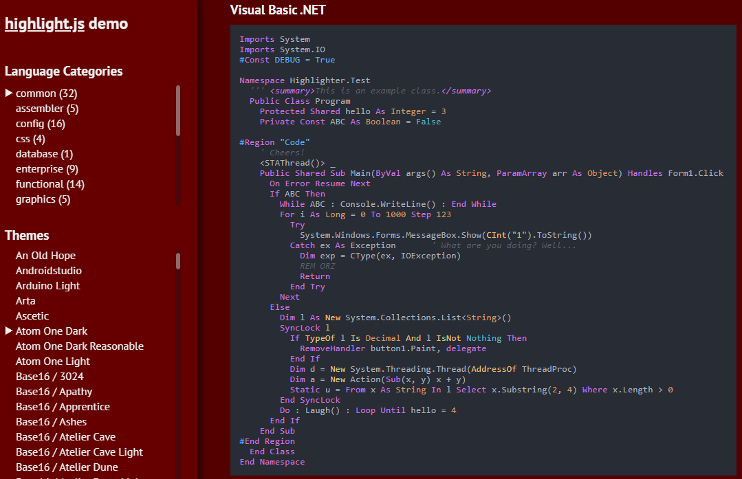 highlight.js theme - Atom One Dark highlight.js theme - Atom One Dark