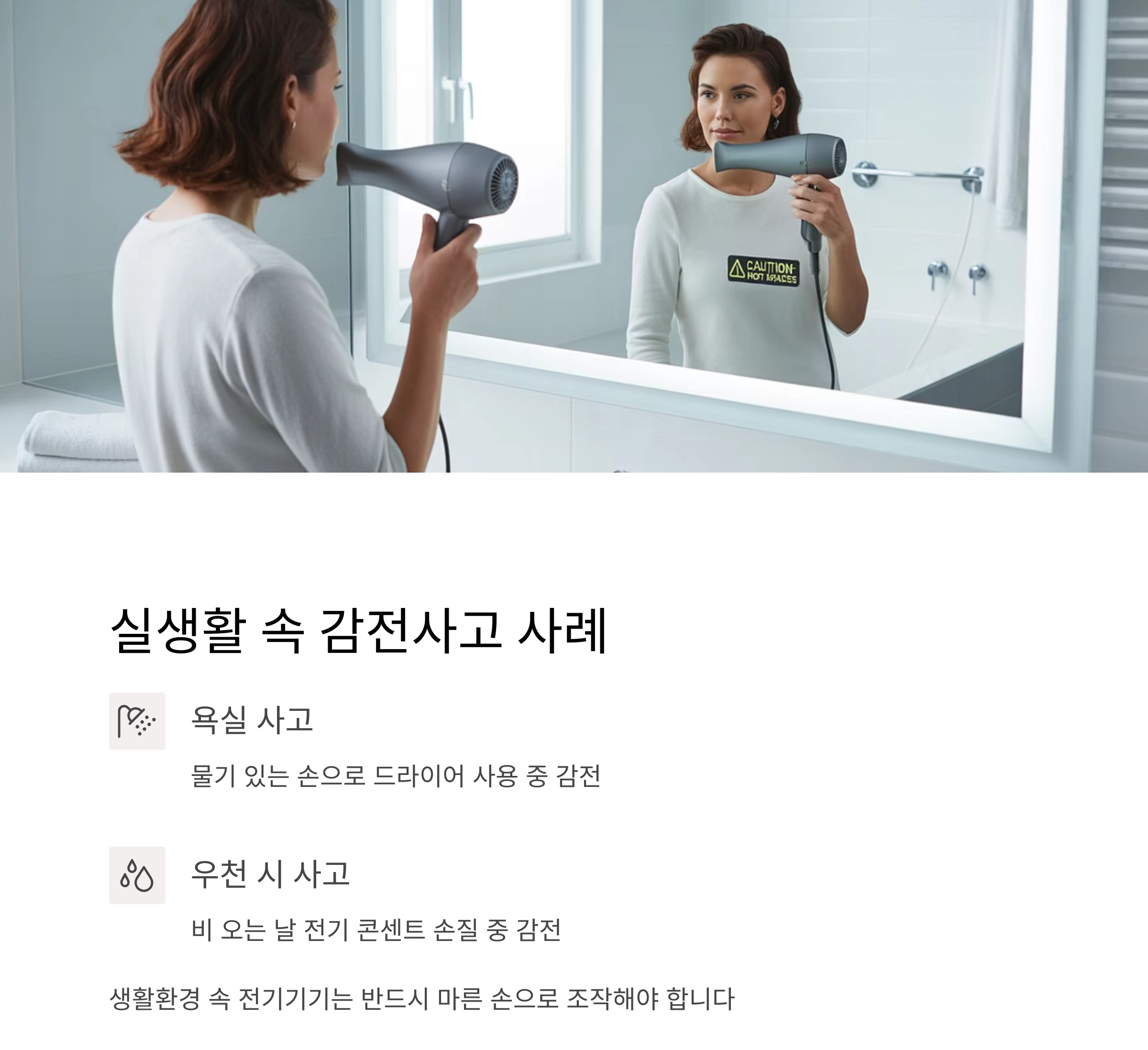 감전사고 예방! 젖은 손으로 전기기기 만지지 마세요
