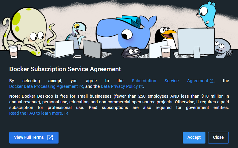 Docker Desktop 실행 : Accept