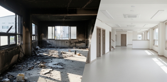 건물 화재 복구 전후