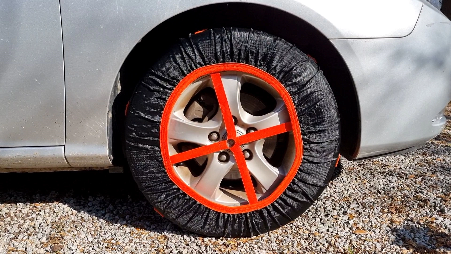 직물 스노우체인 장착 상태