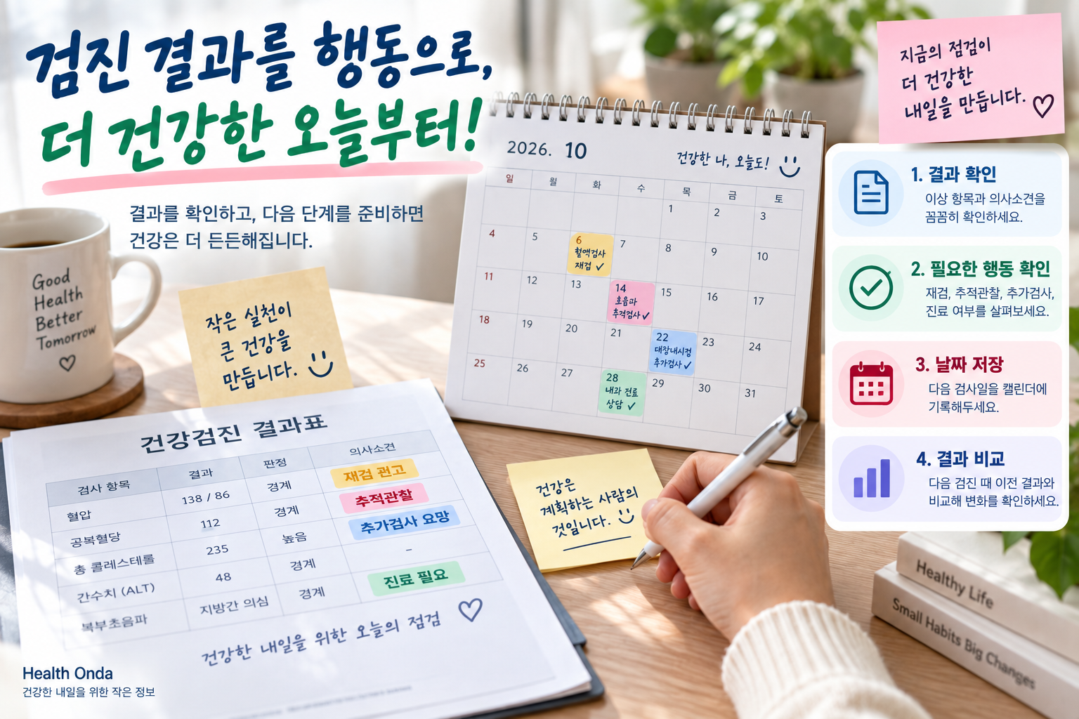검진 결과에서 다음 검사와 시점을 확인하는 안내 그림