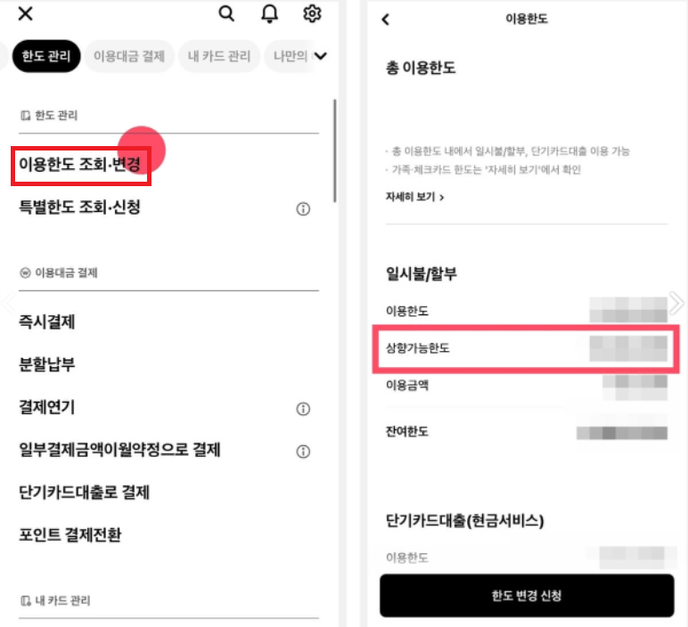 현대카드 한도 상향 모바일