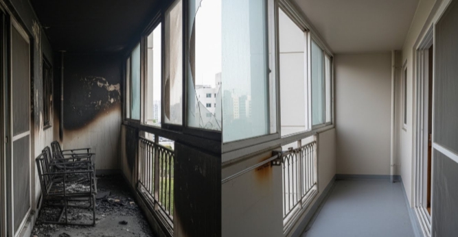 베란다 화재청소 전후