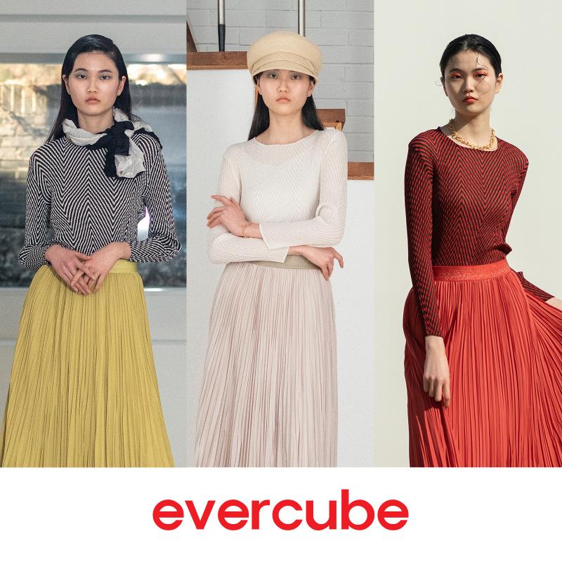 에바큐브 플리츠 쉬폰 블라우스