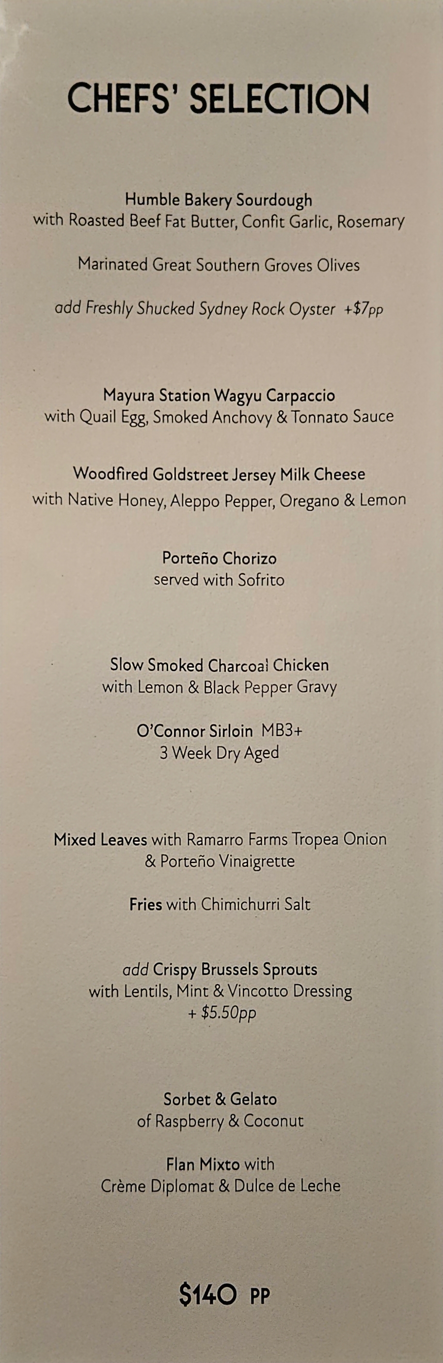 시드니 포르테노 쉐프 셀렉션 메뉴