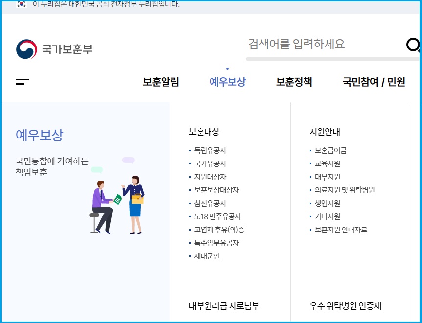 국가보훈부 보훈대상 독립유공자 안내