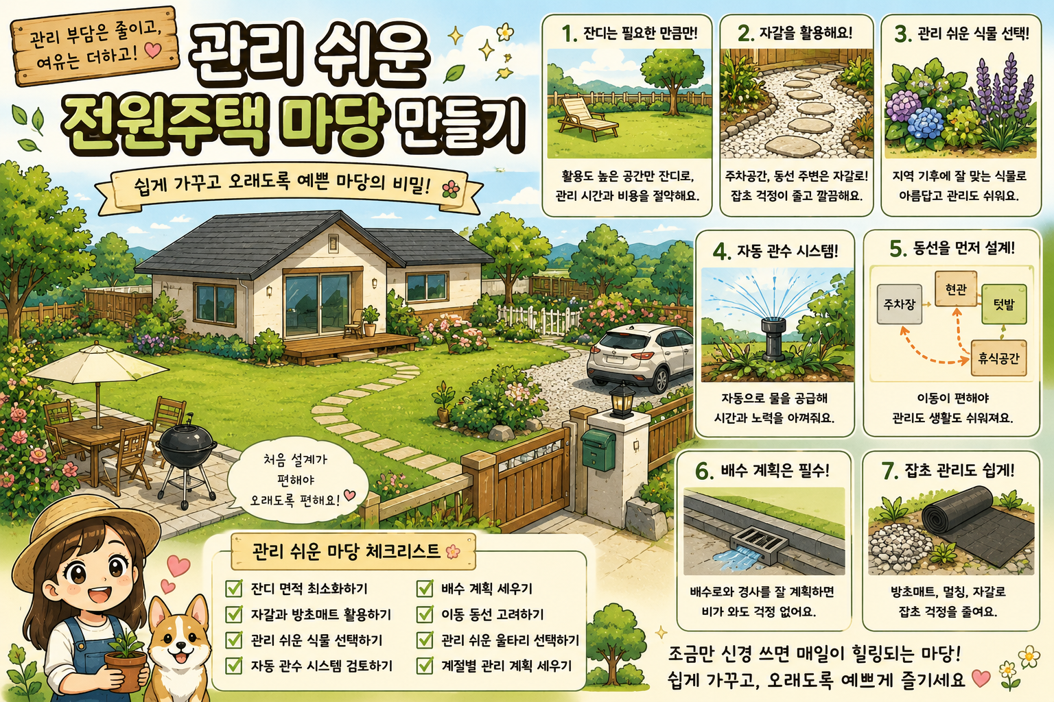 전원주택 마당 (투수블록, 조경수, 데크관리)