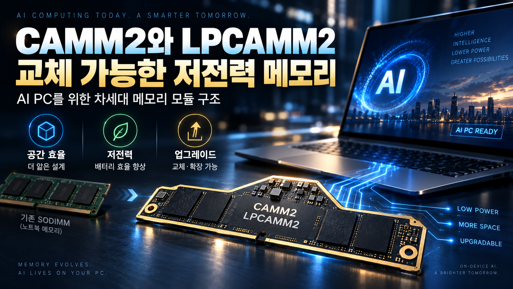 `CAMM2 and LPCAMM2 replaceable low-power memory modules for next-generation AI PCs compared with traditional SODIMM`