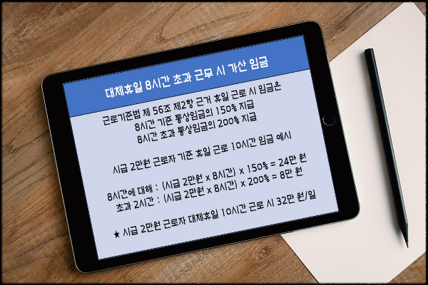 대체휴일 근로자 8시간 초과 연장근로 가산 임금