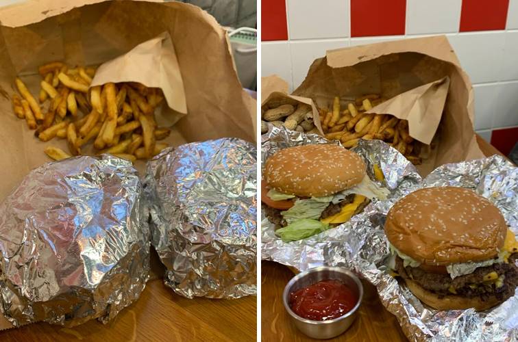 치즈버거 올더데이 토핑 세트 2개와 감자튀김