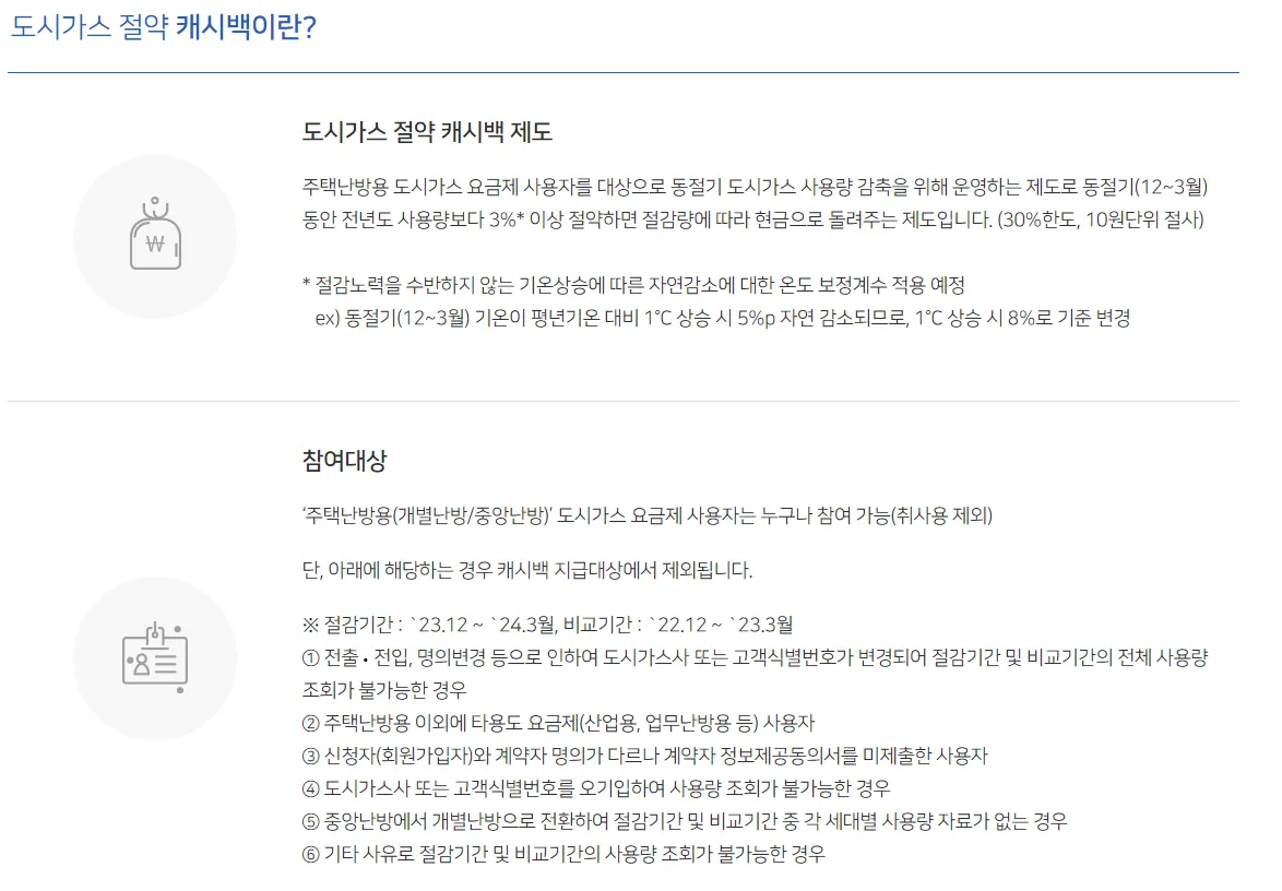 도시가스 절약 캐시백에 대한 내용