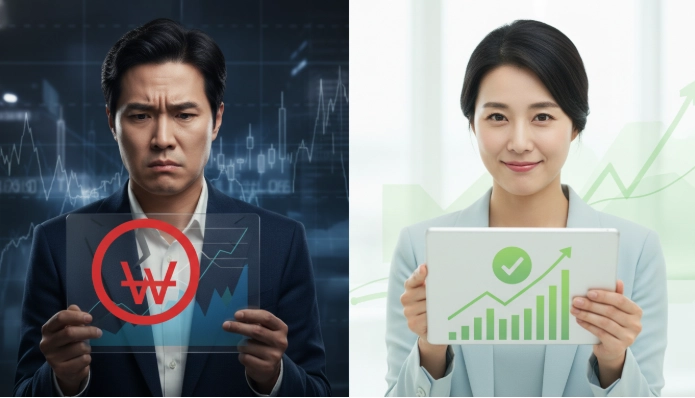 IRP 중도해지 시 예상되는 세금 손실과 부분 인출 또는 담보대출을 통한 현명한 자금 활용을 대비하는 한국인의 모습.