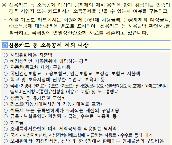신용카드의 소득공제 제외 대상 목록