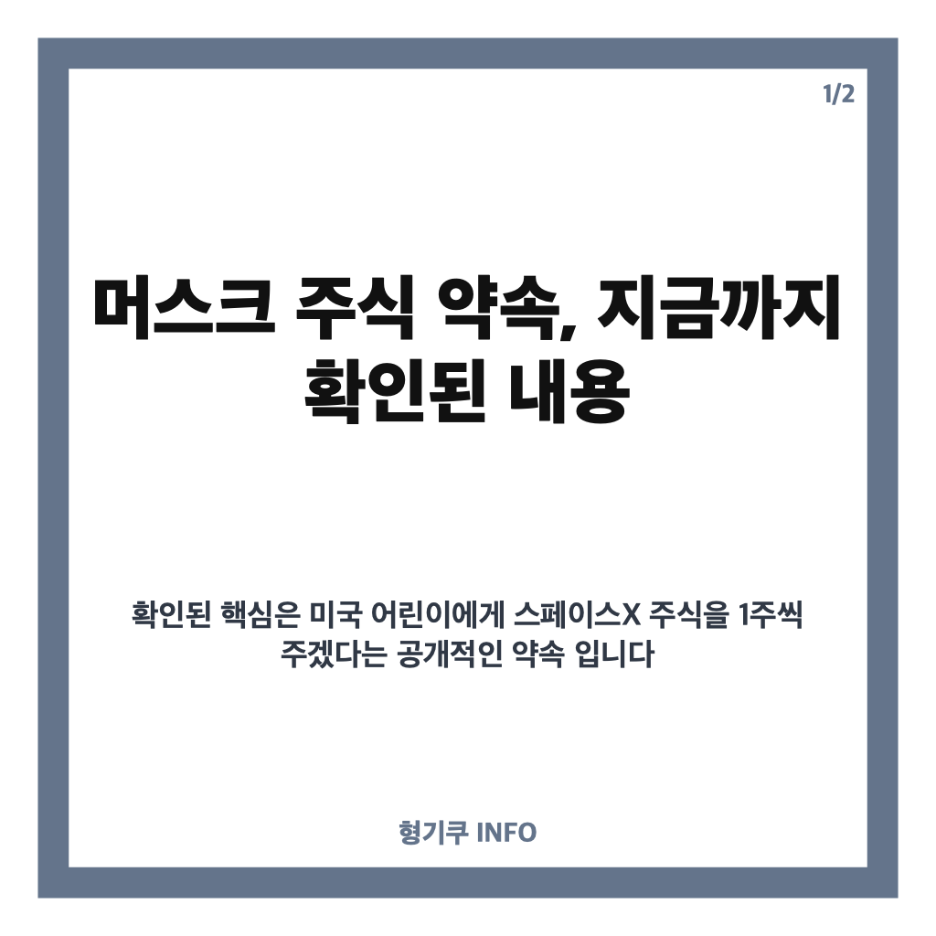 머스크 주식 약속, 미국 어린이에게 스페이스X 1주씩? 대상&middot;지급 방식은 아직 미공개 카드뉴스 1