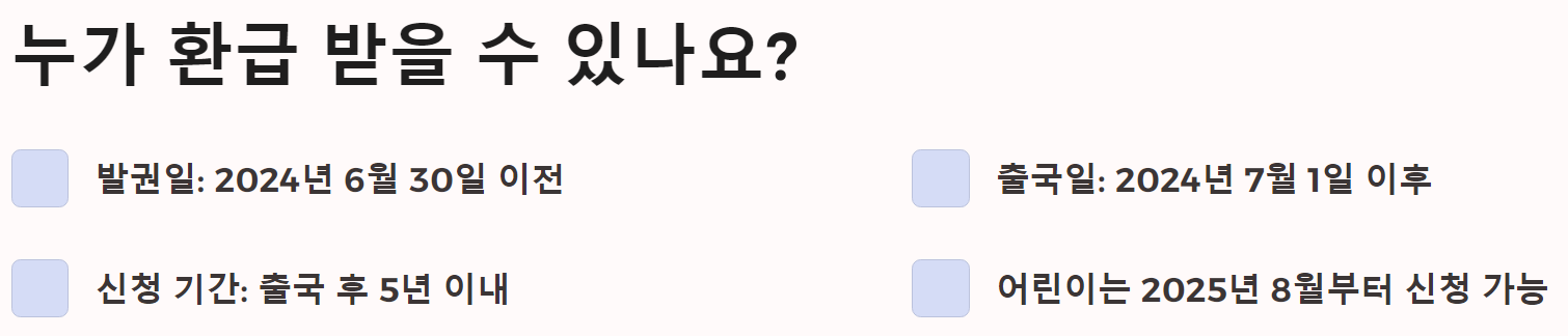 출국납부 환급금 환급대상 요약