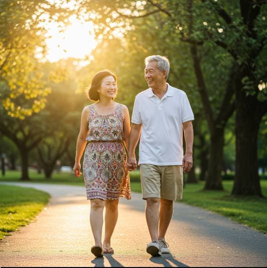 황칠차 효능 면역력 강화, 건강한 노부부 사진