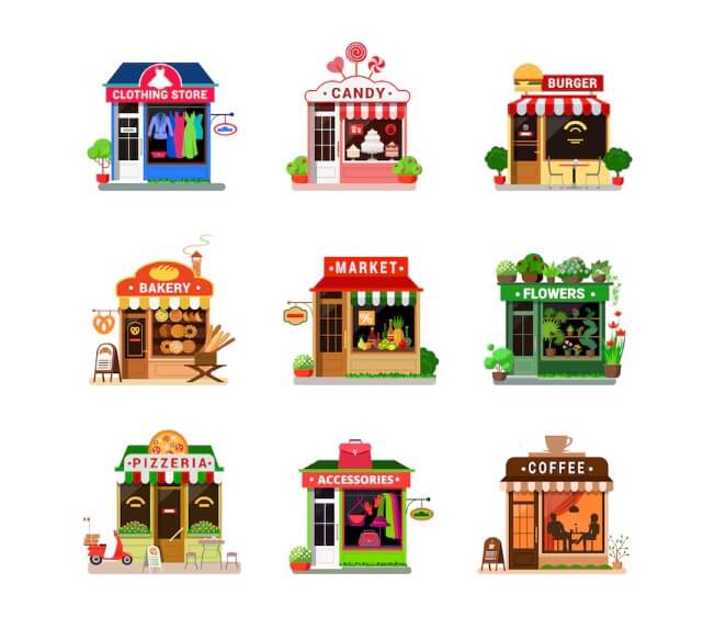 여러 종류의 소상공인 가게들