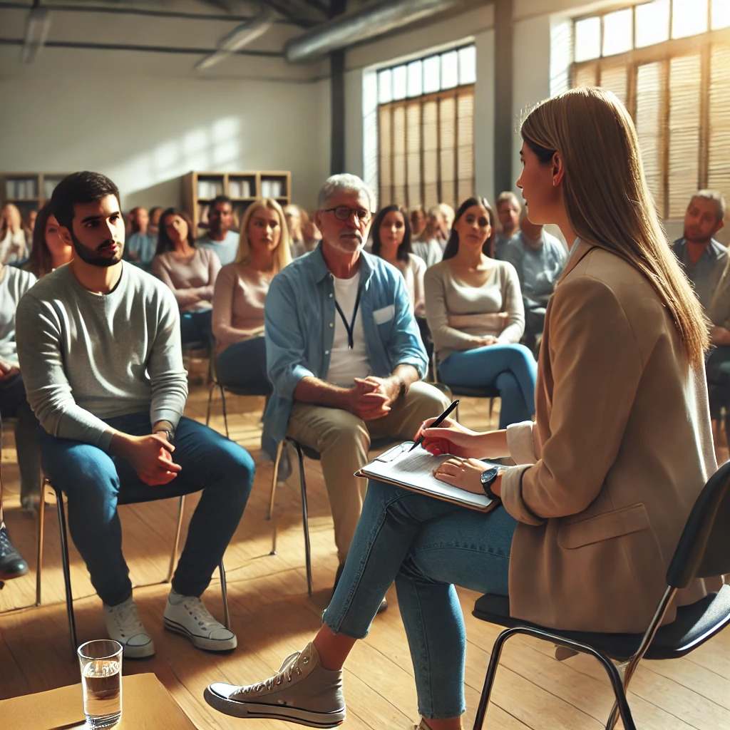 사회복지사가 지역 워크숍을 진행하는 모습