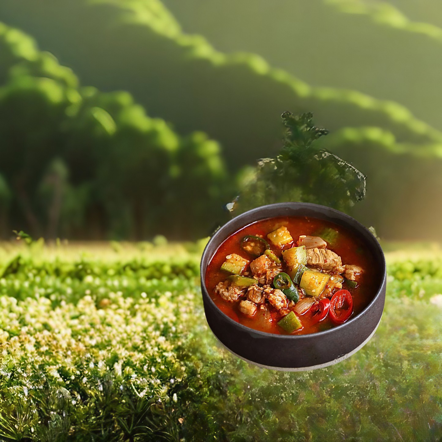 Clipdrop - 찌개와 들판 배경