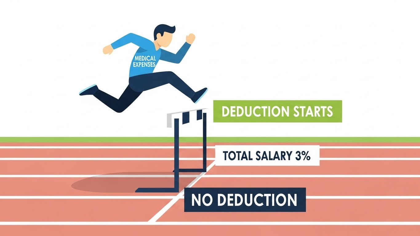 총급여의 3%라는 허들을 넘어야 의료비 공제가 시작된다는 것을 보여주는 인포그래픽