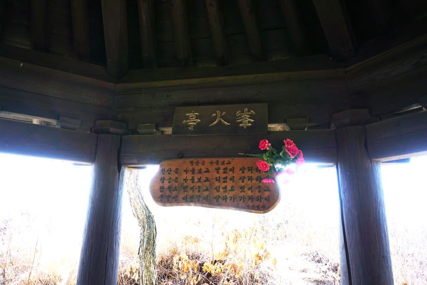 정자 내부에 붙은 명판, 한자로 봉화정,