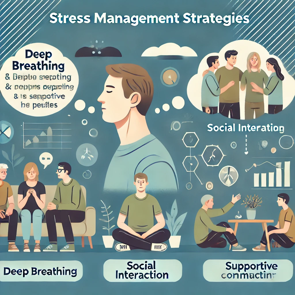 스트레스 관리법과 사회적 활동의 예를 담은 다이어그램