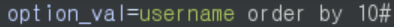 username order by 10 #