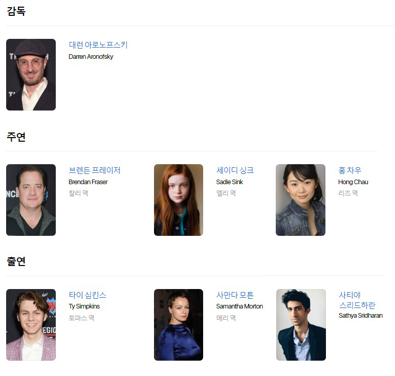 더 웨일 감독 및 주조연들
