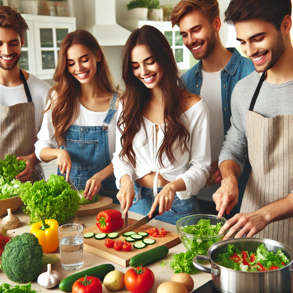 MZ들이 신선한 채소, 과일들로 직접 건강한 식단을 준비하는 모습