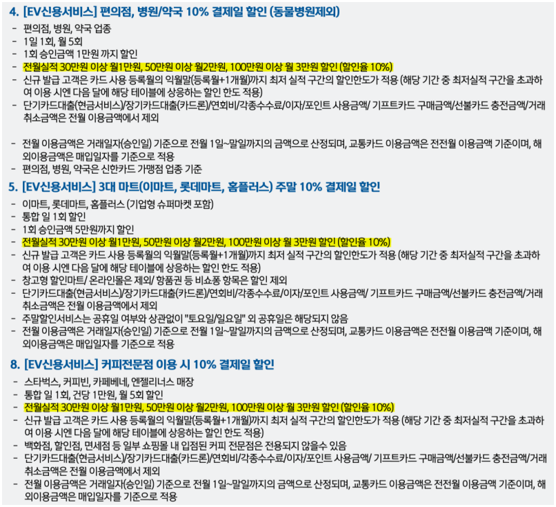 신한 EV 편의점, 병원/약국, 마트 생활할인