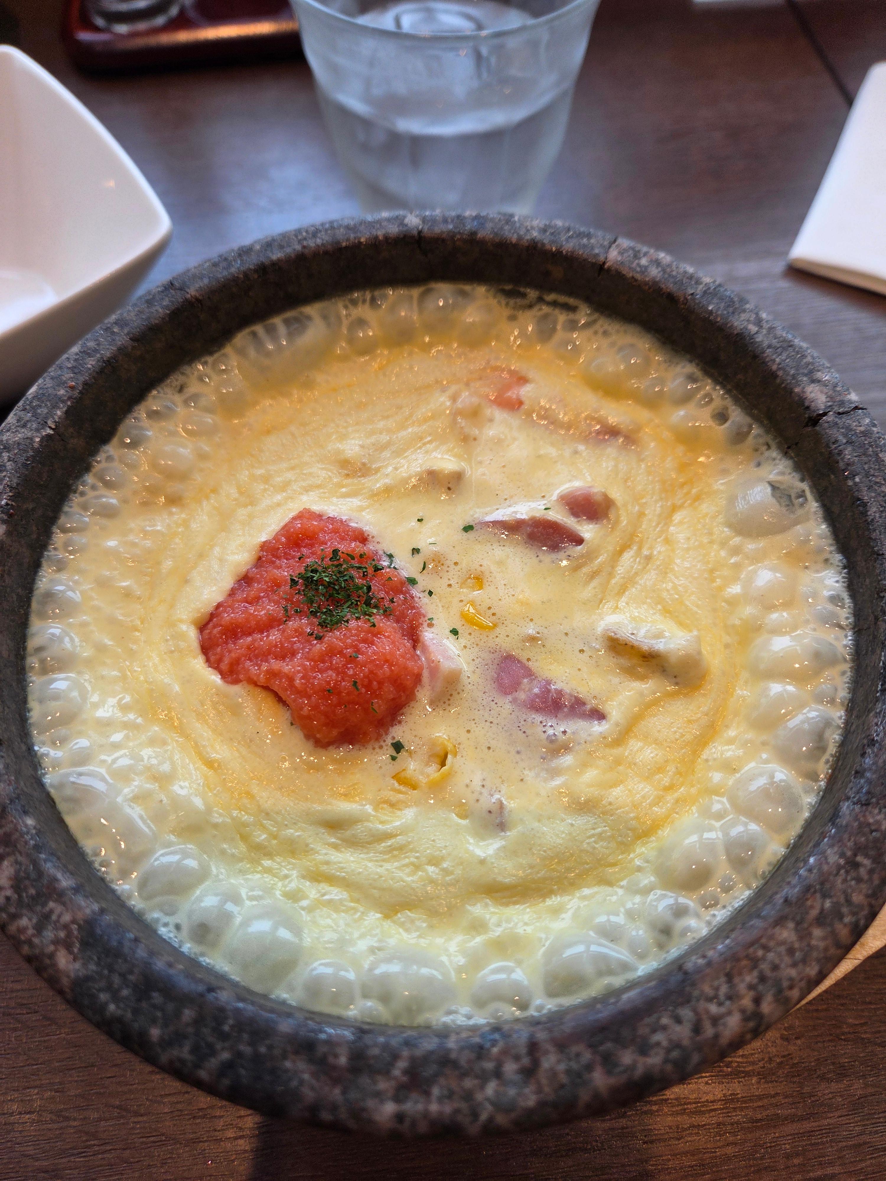 파스타야 잇쵸메의 명란 리조또, 부드럽고 꾸덕한 크림 소스 위에 명란이 듬뿍 올려진 인기 메뉴