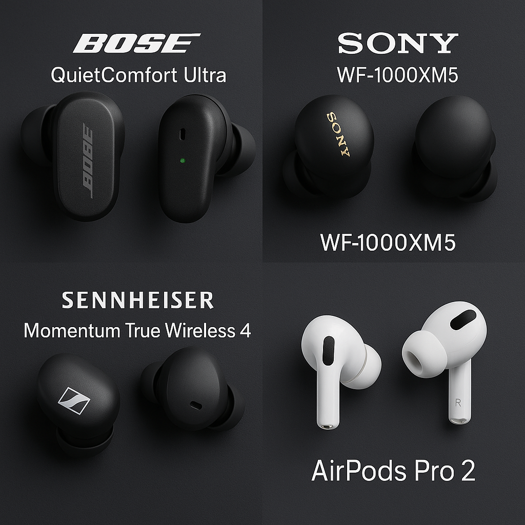 AirPods Pro2, Bose QC Ultra, Sony XM5, Sennheiser MTW4