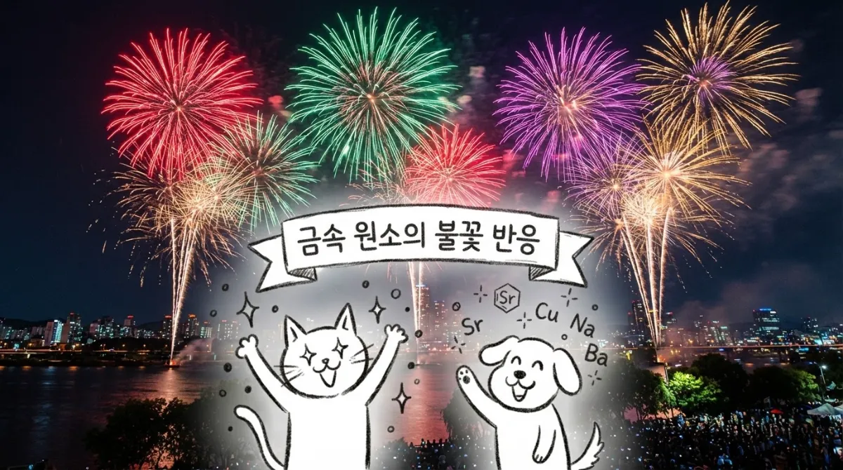 금속 원소의 전자 전이로 화려한 색상을 내는 불꽃놀이의 화학적 불꽃 반응